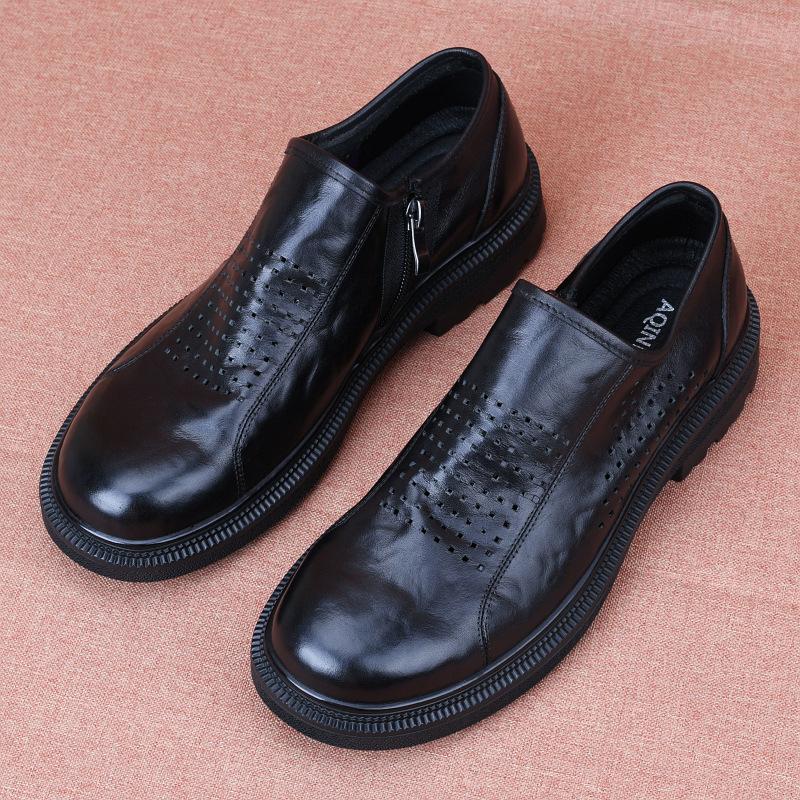 Leather hollow men's shoes breathable casual punched leather shoes men's first layer cowhide soft sole soft leather single layer shoes