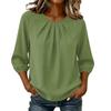 Women's 3/4 Sleeve Round Neck Pleated T-Shirt Top Lightweight Soft Fabric Comfortable Fit Casual Wear