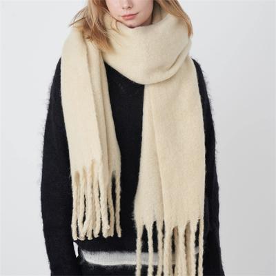 1Pcs Solid Color Soft Winter Warm Scarf Women Cashmere Luxury Thickened Shawl Classic Pashmina Tassels Fluffy Scarf Shawl