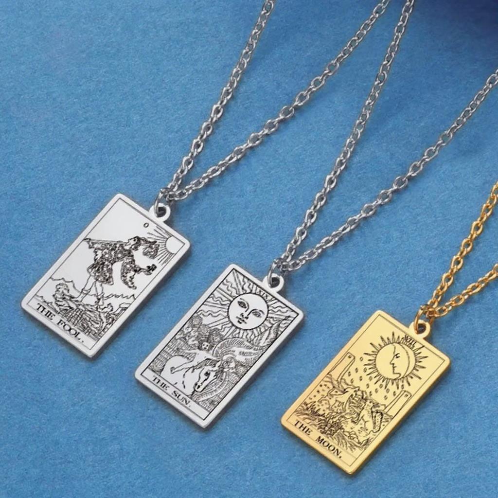 LIKGREAT Tarot Card Necklace Major Arcana Tarots Stainless Steel Necklaces Divination Jewelry Birthday Gift for Women Men