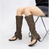 Fashion New Black Brown Rivet Belt Buckle Herringbone Clip Foot Roman Cool Boots Summer 5cm Thick Heel Exposed Toe Long Tube Thin Boots