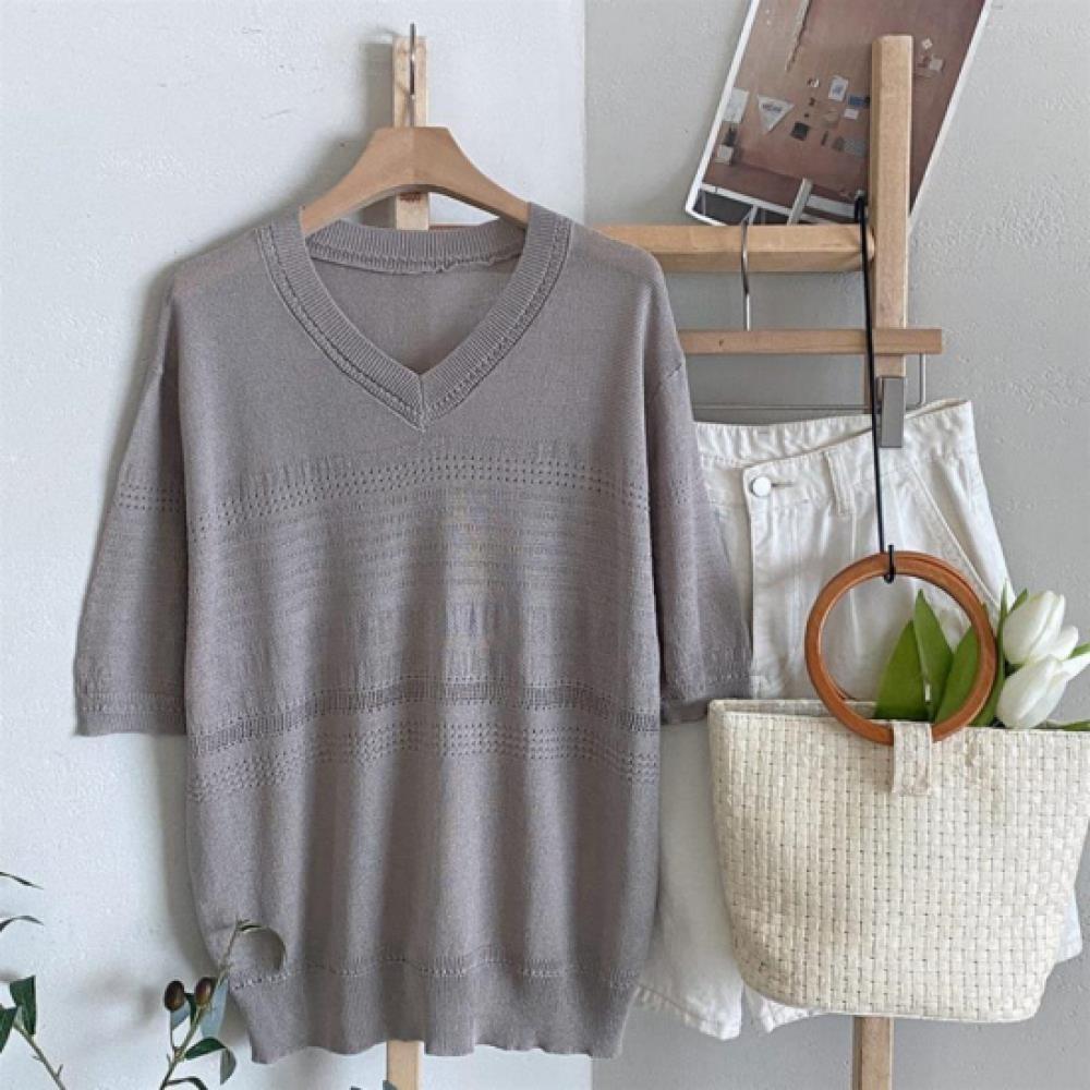 New ArriVals Open Run Women V Neck Short sleeVe Knitted Scallop Viscose
