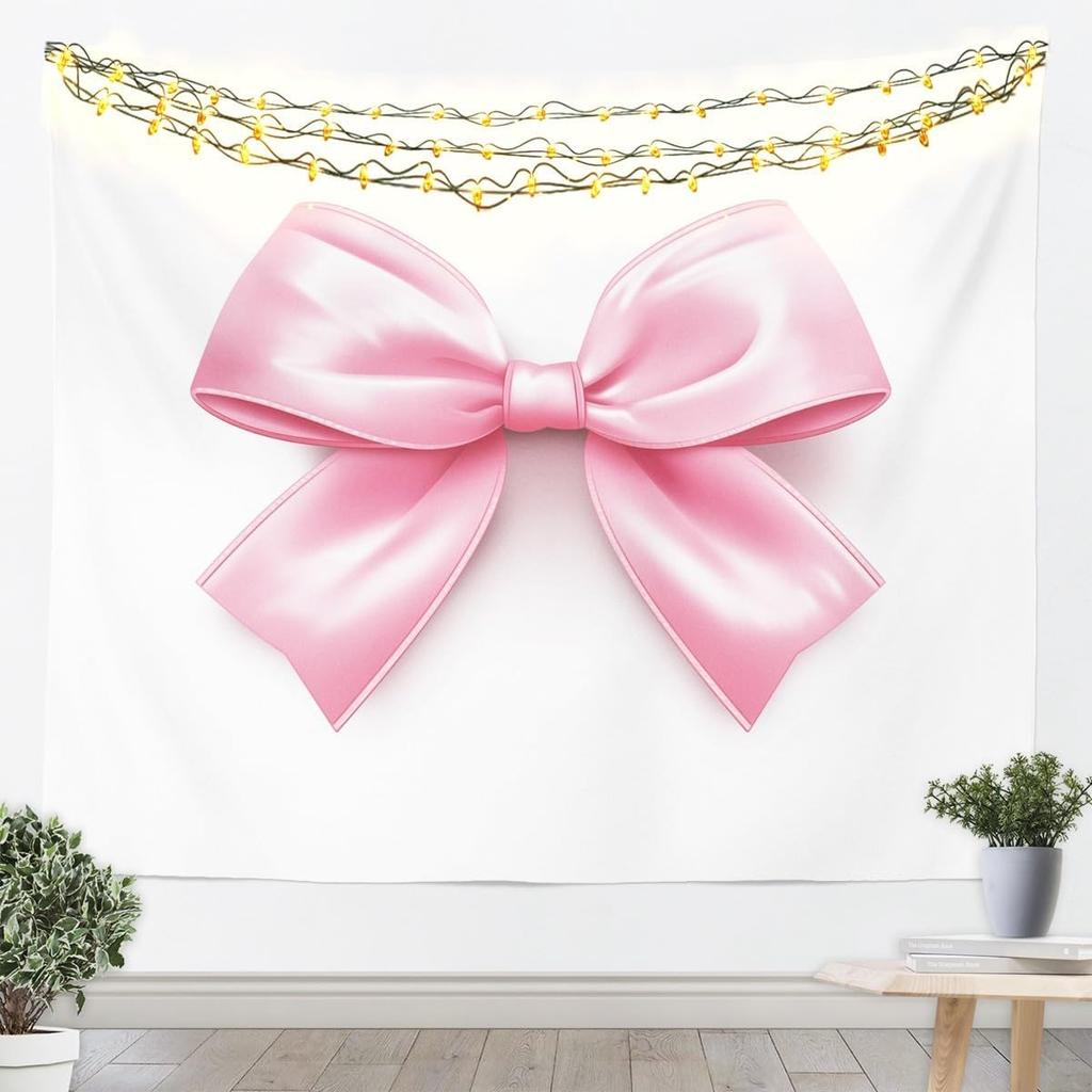 Chinoiserie Bow Tapestry Blue And White Floral Wall Art Pink Bow Wall Hanging Blanket For Living Room Bedroom Modern Aesthetics