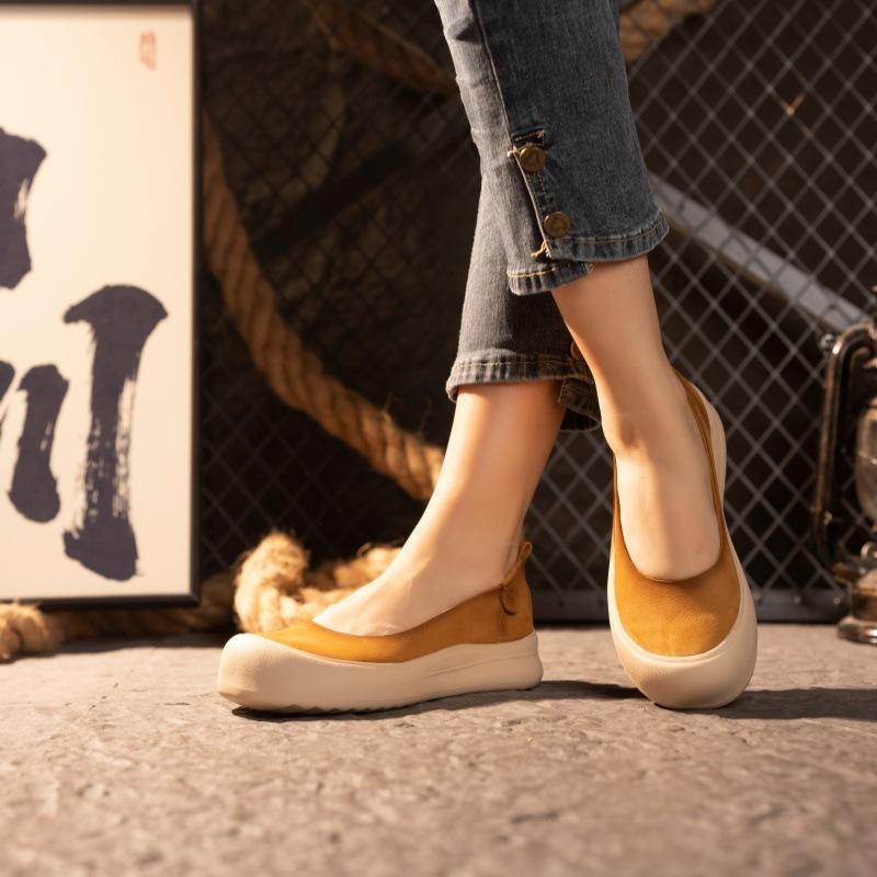 Spring and Summer New Handmade Leather Single Shoes Women's Shallow Cowhide One-pedal Round Head Casual Women's Shoes