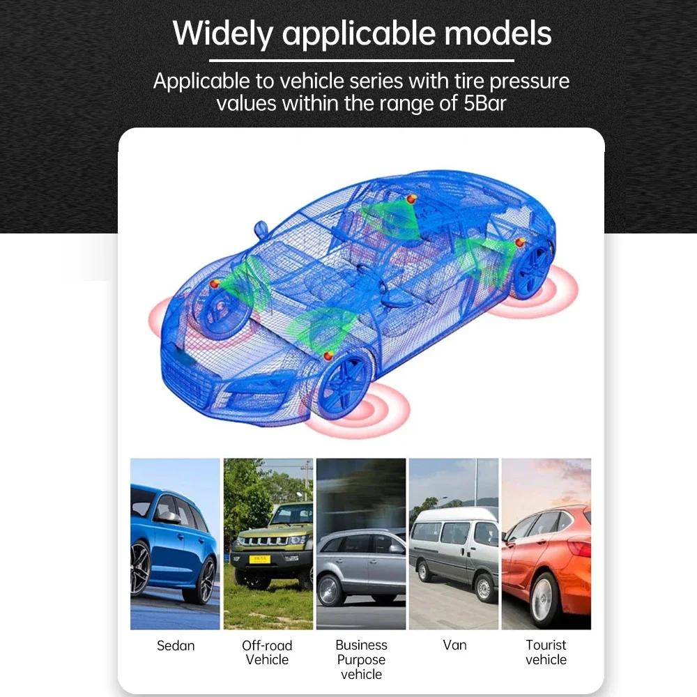 Solar TPMS Tire Pressure Monitoring System Temperature Warning Fuel Save With 4 External Sensors Car Tyre Pressure Monitor