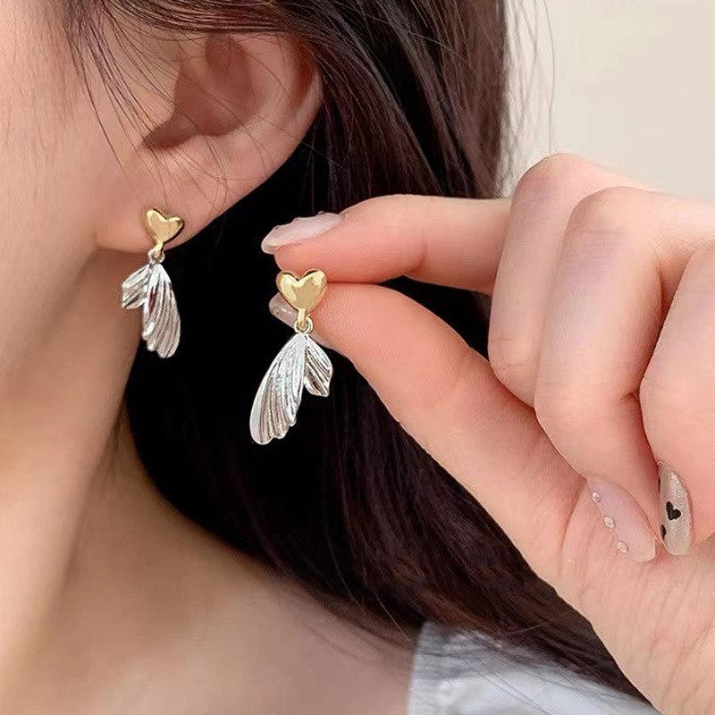 Fashion Gold Color Metal Fish Tail Drop Earrings For Women Heart Geometric Irregular Vintage Simple Earrigns Jewelry