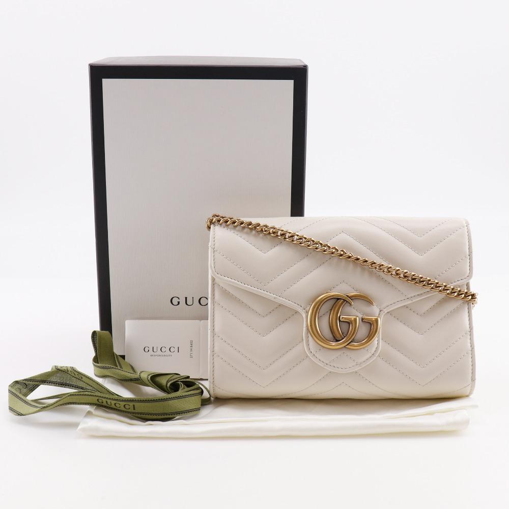 GUCCI GG Marmont Chain wallet 474575 ChainShoulder 2-way clutch White Calfskin Women Used