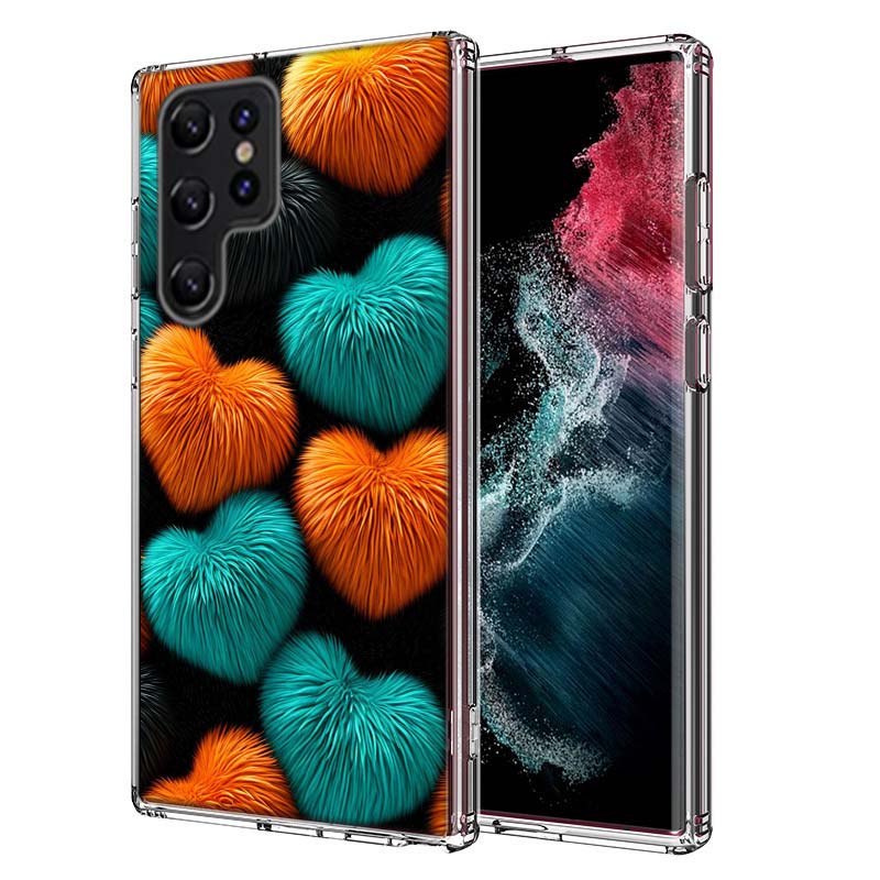 Furry Heart Capa Phone Case For Samsung S26 Ultra S25 Edge Galaxy S23 S21 S20 S24 FE S22 S10 Plus Cover Clear TPU Shell Coque Wi
