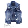 Lapel Sleeveless Single Breasted Flap Pockets Beads Decor Women Waistcoat Solid Color Ripped