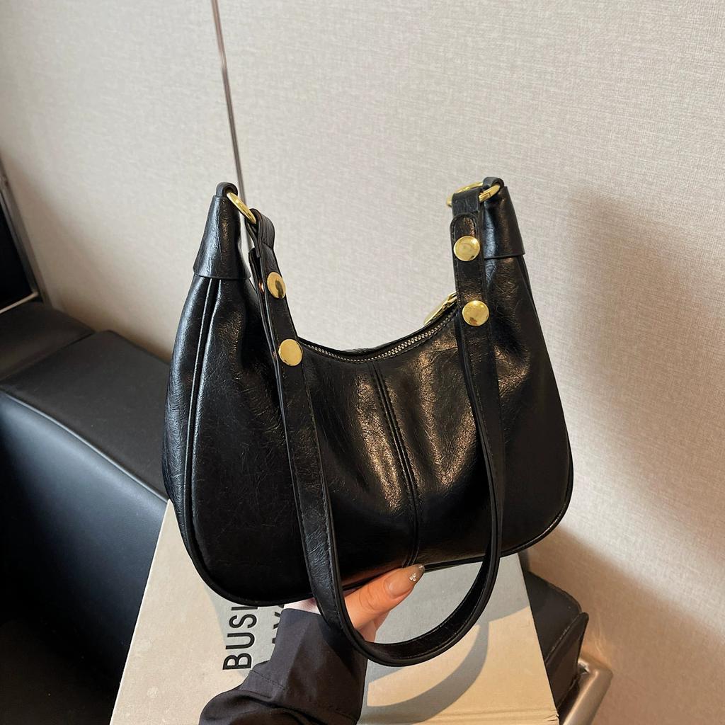 Women Solid Color Zipper Underarm Bag, Fashion All-match Hobo Dumpling Shoulder Purse, Casual Versatile Handbag Daily Use