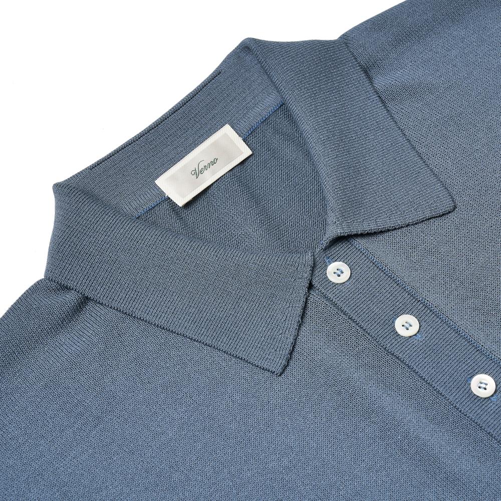 VERNO [Casual]Linen Like Button Polo Knit Blue