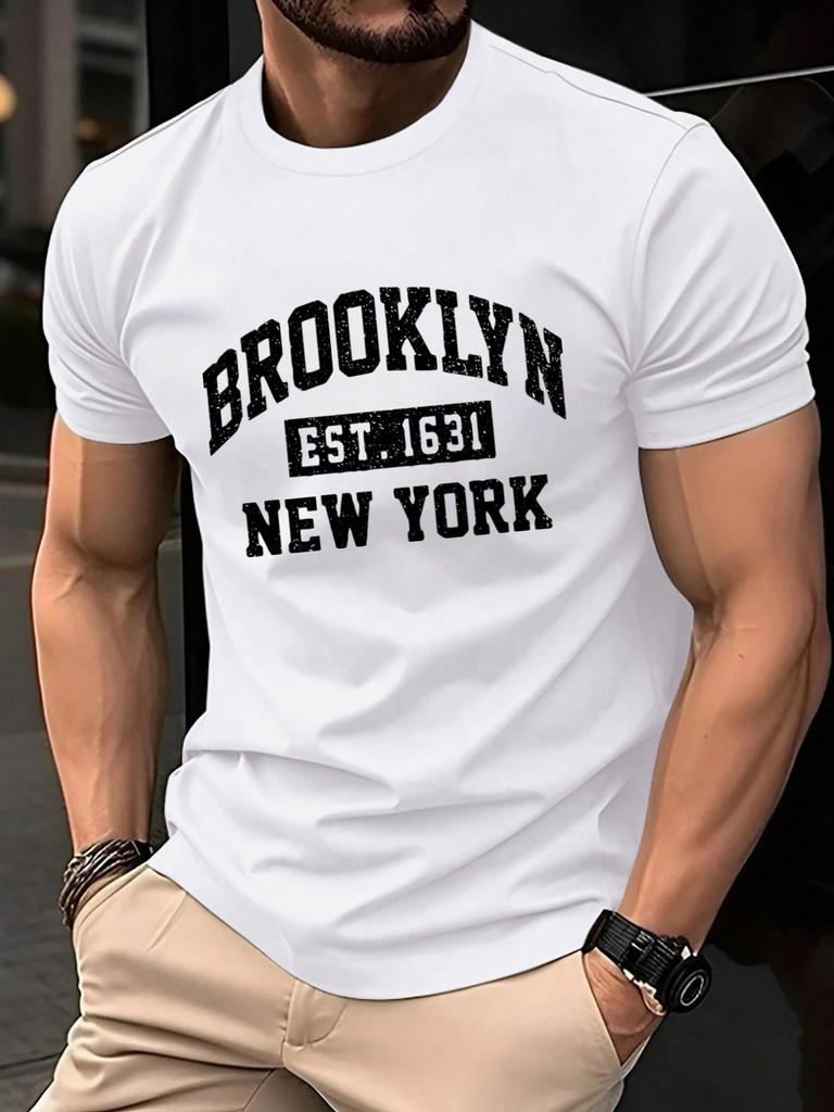 Brooklyn New York City Print T Shirt Men Fashion AllMatch Streetwear Crewneck Cotton Clothing Unisex Summer Loose TShirts