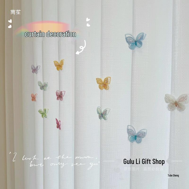 Double-Layer Embroidered Butterfly Mesh Curtain Accessories