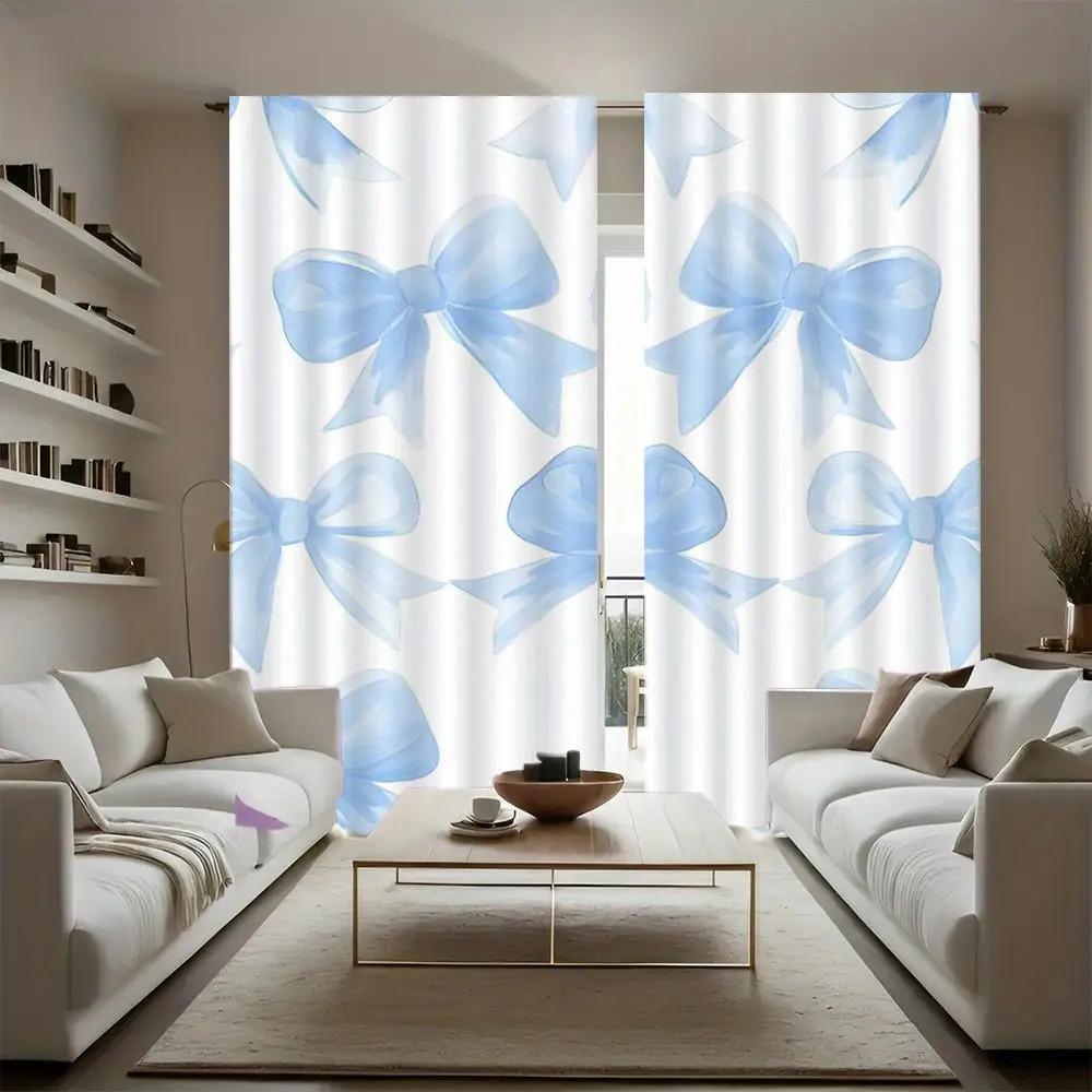2 Pieces Blue Butterfly Pattern Curtains   Polyester Fabric   Machine Washable   Suitable for Bedroom Living Room Decoration