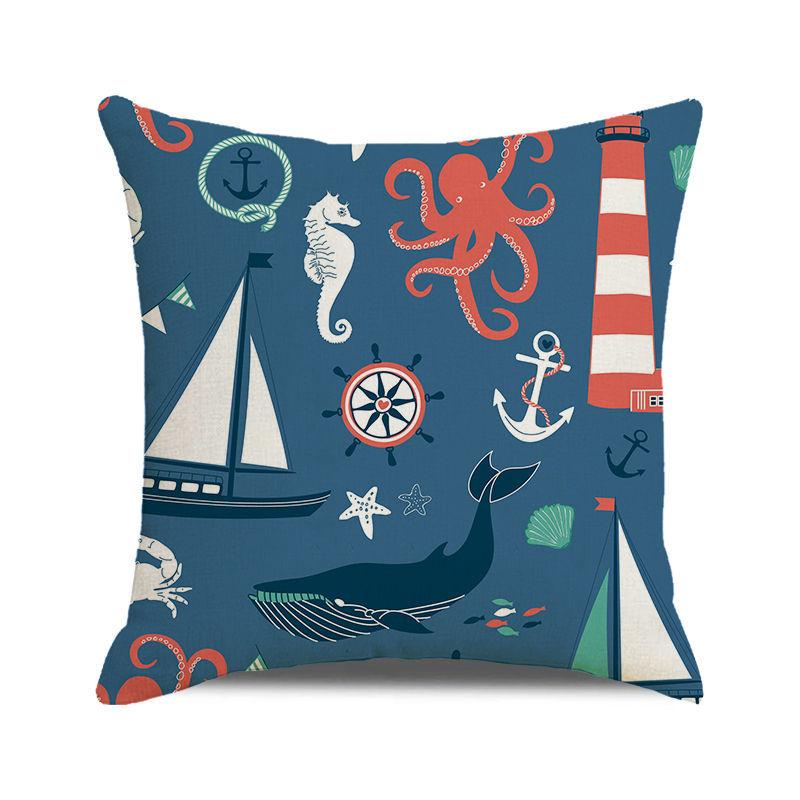 Watercolor Maritime-themed Logo Digital Printing Short Plush Pillow Covers for Car Sofa Office Cushion Cover Home Goods