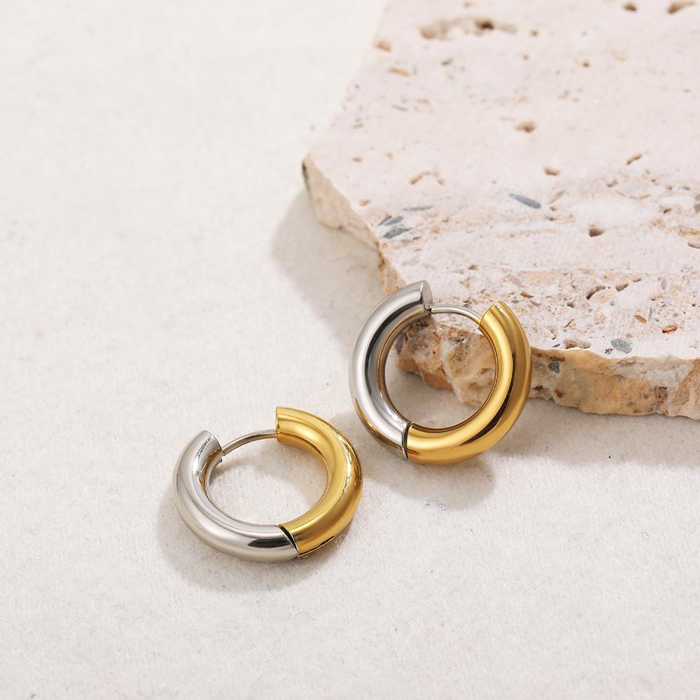 Fashion Gold Silver Double Colors Stainless Steel Gold Plated Huggies Earrings Plain Ring Ear Hoops for Women Punk Jewelry