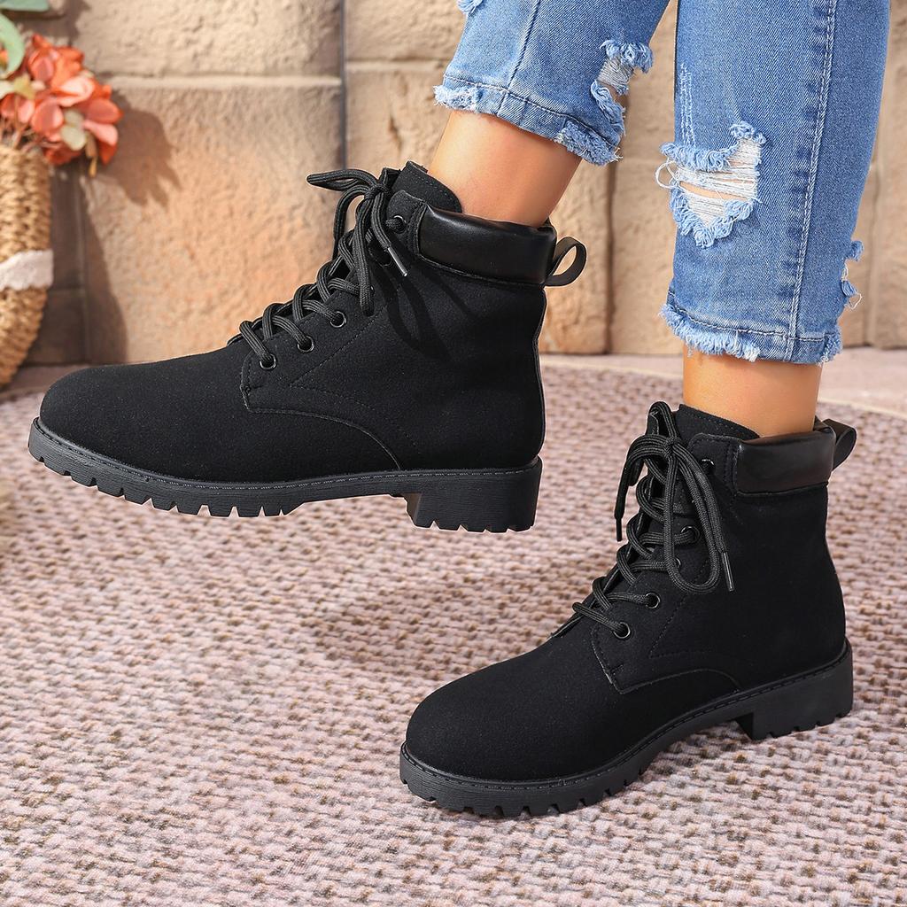 Plus Size Square Heel Martin Boots Women's New Lace-up Fashion Casual Versatile Booties
