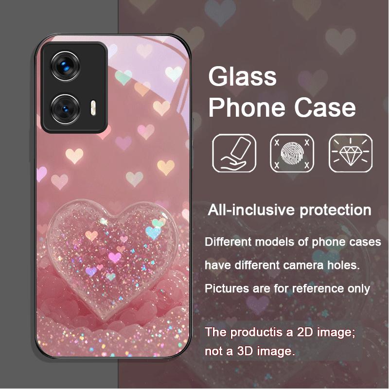 

Стильный розовый чехол-бампер из закаленного стекла с кристаллами в форме сердца для Motorola Moto G85 G84 G75 Edge 50 Fusion 40 Neo 30 Pro 5G Motorola Edge 20