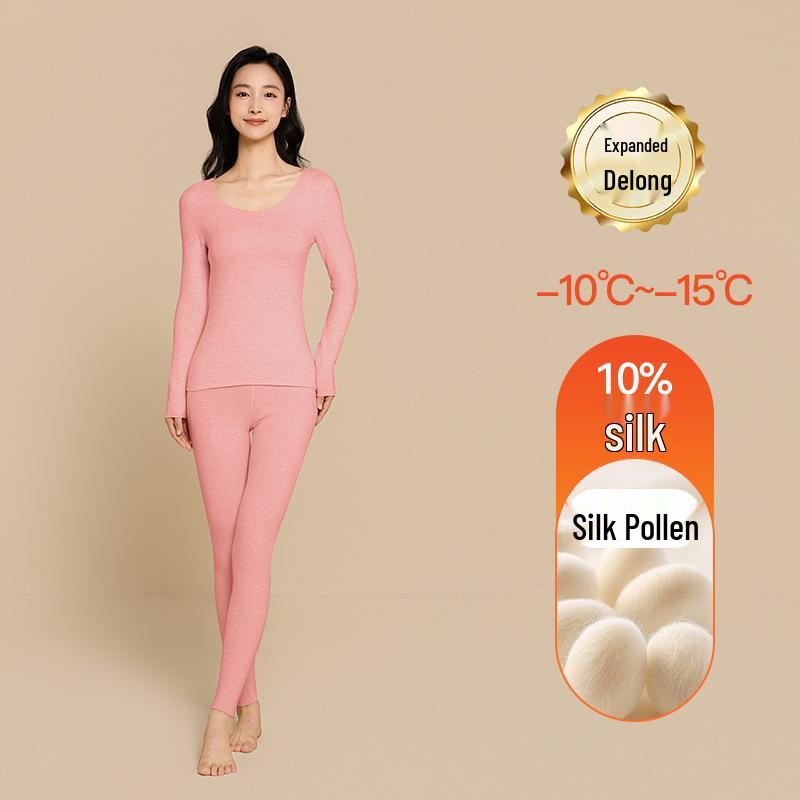 Aoweizide Velvet Silk Seamless Thermal Underwear Set for Couples - Women's Thick Warm Suit for Autumn/Winter