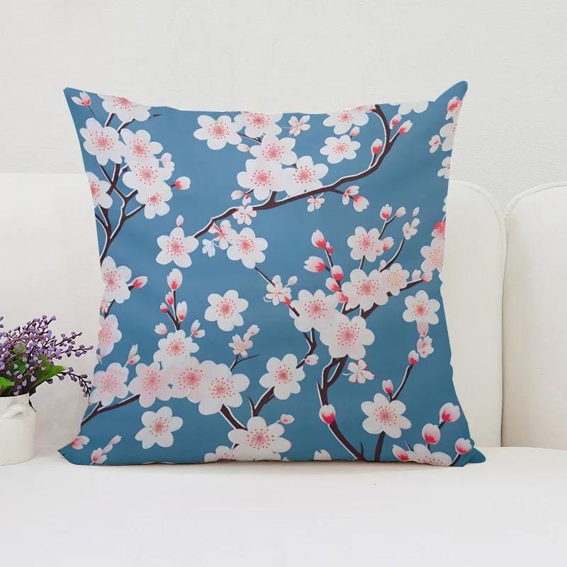 Cushion Cover 50X50 Japanese Cherry Blossom Bed Pillowcases Covers For Bed Pillows Pillow Cases 45X45 Cushions Cover Home Decor