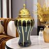 Ceramic Vase Jar Black and Gold Color Temple 8.6x17.7inch Multifunctional Desktop Ornament for