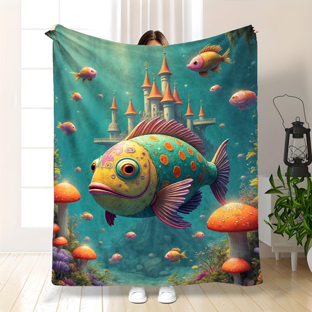 

Underwater magical fish tank Flannel printed blanket suitable for all seasons suitable for living room office sofa and travel 75x100cm (30x40inch)