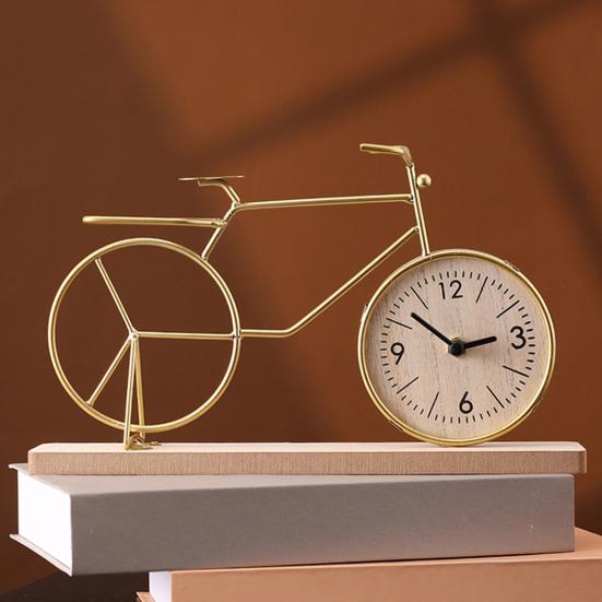 Bicycle Table Clock Mini Bike Model Alarm Clock Battery Powered Decorative Metal Tabletop Clock for Living Room Kitchen Bathroom Office Desk Shelf