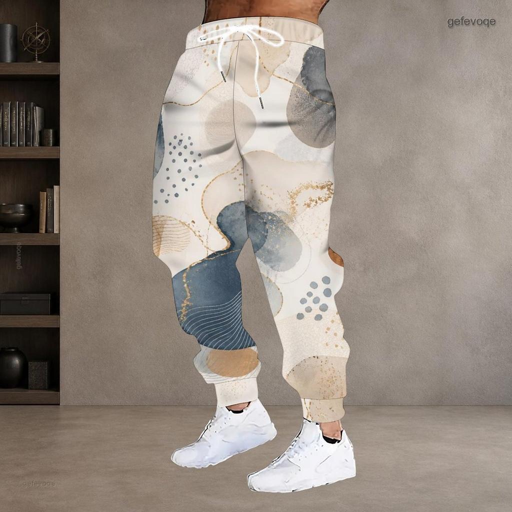 Men S Plus Size Geometric Printed Drawstring Waist Side Pockets Cuffed Ankle Jogger Pants