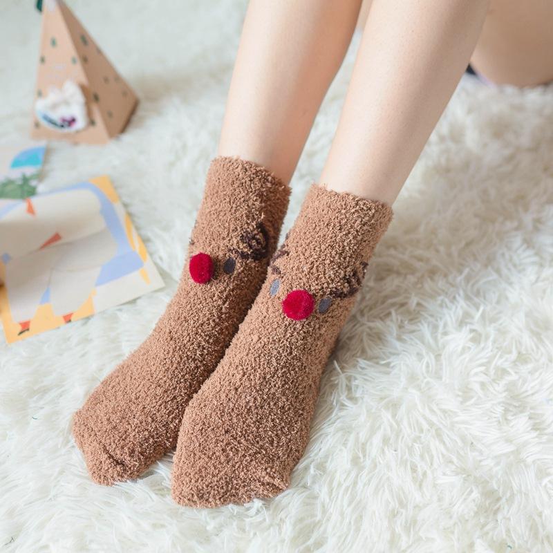 Winter Explosion Coral Fleece Women'S Socks Three-Dimensional Cartoon Terry Socks, Thickened Christmas Socks, Japanese Floor Socks