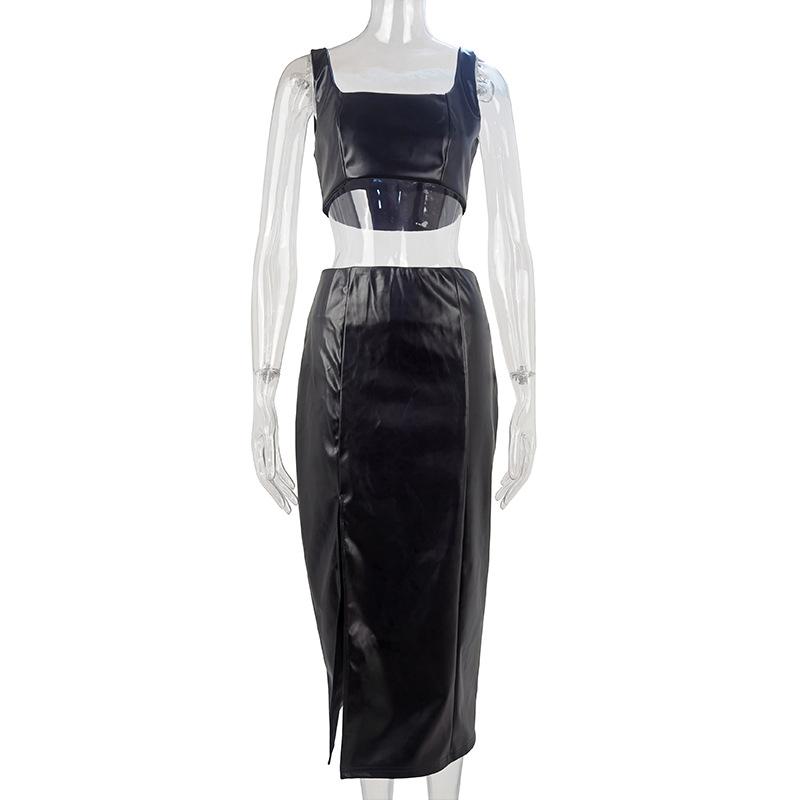 2024 INS European & American Midi Skirt Two-Piece: Autumn/Winter Luxury Fit with Suspender Camisole & Slit Skirt