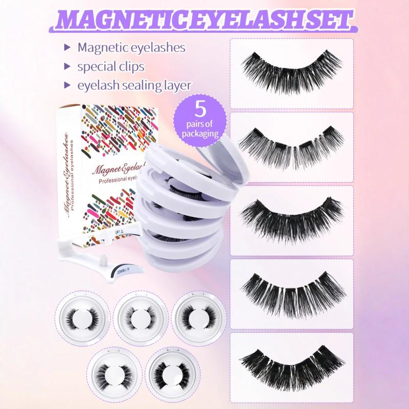 Magnetic Eyelashes No Glue 5 Pairs Set Natural Look False Daily Wear