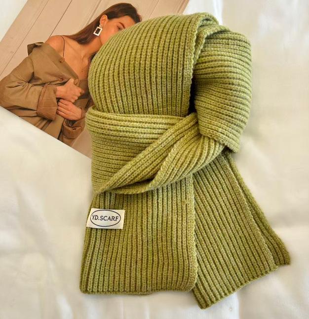 Korean ins simple solid color wool knitted scarf women's winter blue warm couple student neck scarf