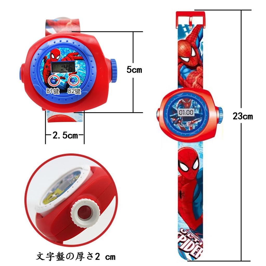 PUTCENDI Kids' Wristwatch Mini Projector Children's Electronic Watch 20 Patterns Night Light Spider-Man Cosplay Gift Red
