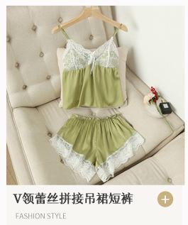Suspender two-piece set summer new thin ice silk suspender skirt lace with chest pad backless sexy home women's pajamas