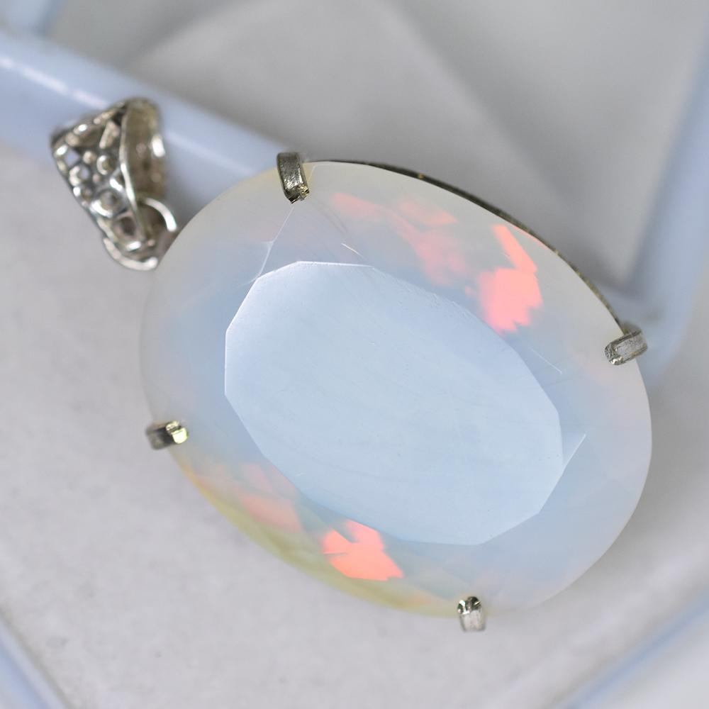 CERTIFIED 155 Ct Oval Cut Multicolor Opal 925 Sterling Silver Pendant Gemstone AI-92-NS