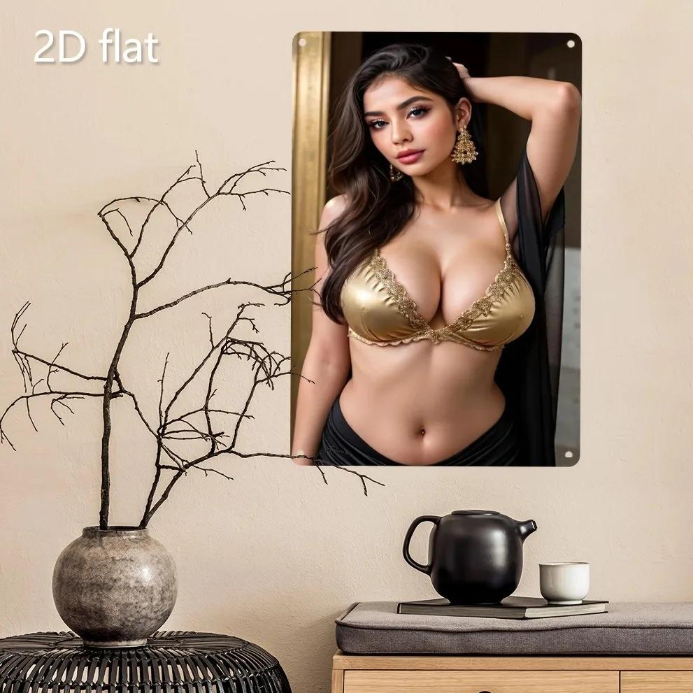 Hisun Tin Sign HD Metal Tin Sign Sexy Golden Bikini Woman Portrait Wall Art Vintage Retro Metal Plaque for Bar Club Decor
