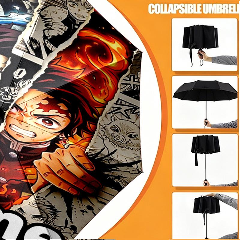 Custom Name Personalized Demon Slayer Print Umbrella, Auto Open Close, 8‑Rib Sturdy Frame, Commute Camping Hiking Use, Birthday Gift
