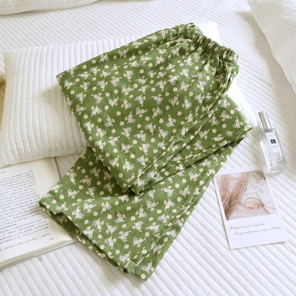 2026 Nya Vår och Höst Dam Pyjamasbyxor 100% Bomull Flerfärgade Mönstrade Byxor Casual Lösa Stora Hembyxor underdelar