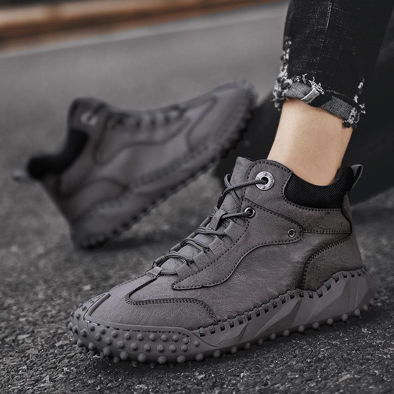 Spring and Autumn Large Size Men's Casual Handmade Leather Boots High Top Cotton Thickened Martin Boots Outdoor Hiking Hiking Shoes