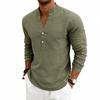 Nueva Colección de Lino de Otoño: Camisa Henley Casual para Hombre, de Corte Holgado y Transpirable, con Cuello en V