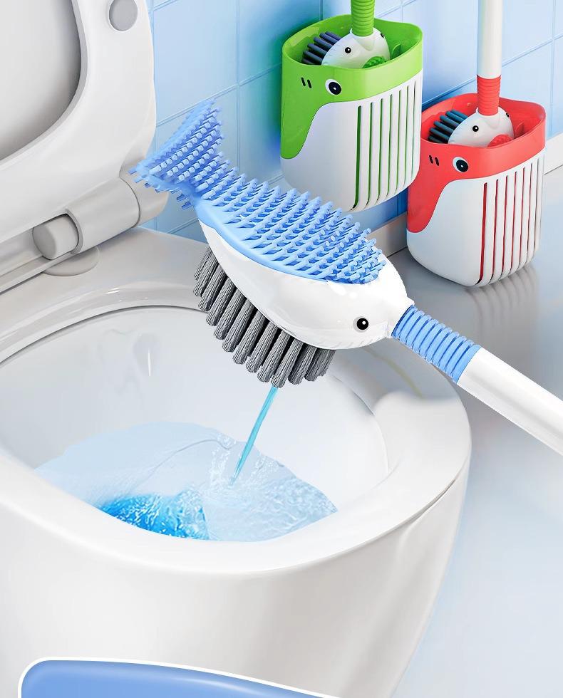 Perie de toaletă drăguță cu ventuză, montată pe perete, în formă de rață, cu dozator de lichid