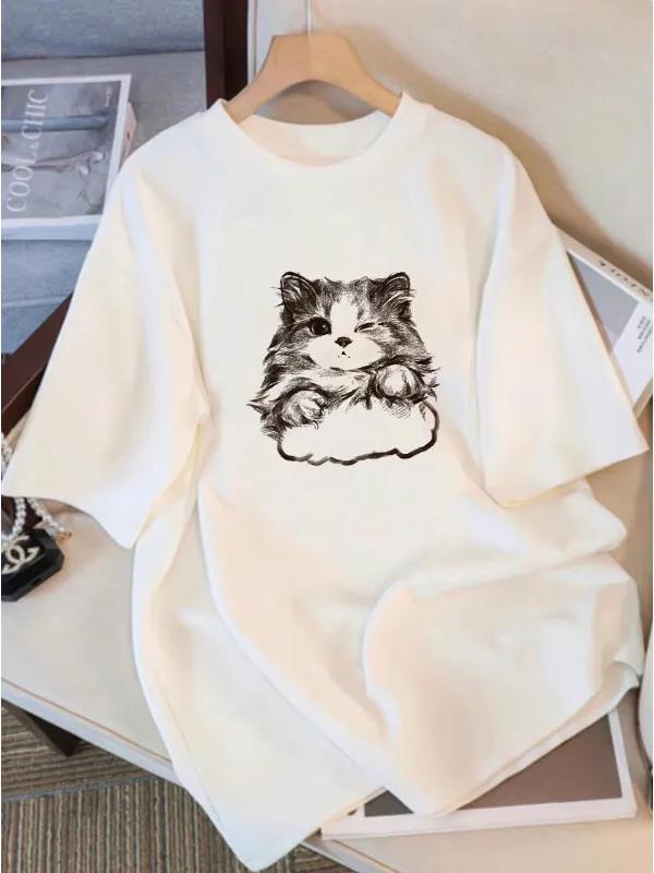 Summer White Pure Ort Sve T-irt Loose Fit Korean Sle Women's Faion Casual Top Comfortable Breathable Graphic T Shirts Fashion