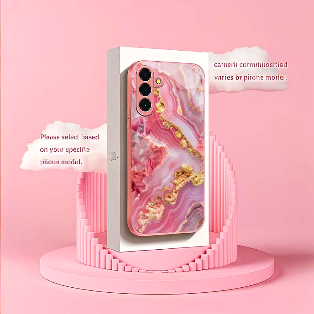 Pink gold texture PhoneCase for Samsung Galaxy S26 S25 S24 S23 S22 FE Ultra Plus Built-in glass feel bare machine Women's style