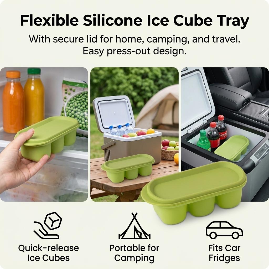 Food Grade Silicone Ice Tray With Lid And Press Release For Home Use