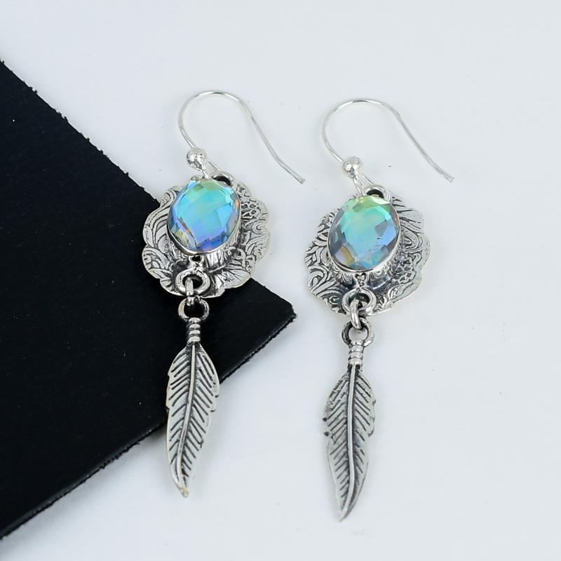 Amazing Mystic Topaz Gemstone Earrings, 925 Sterling Silver Earring, Handmade Boho Silver Jewelry Dangle Earrings, Gift For Mom
