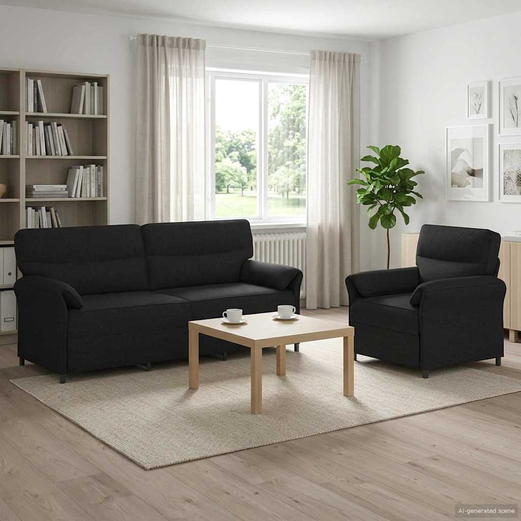 Sofa Set 2 Pcs. Black Fabric