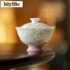 130ml Jade Mud Hand-painted Flower Gaiwan Creative Tea Tureen Tea Bowl With Lid Kit Tea Maker Cover Bowl Tableware Ornaments