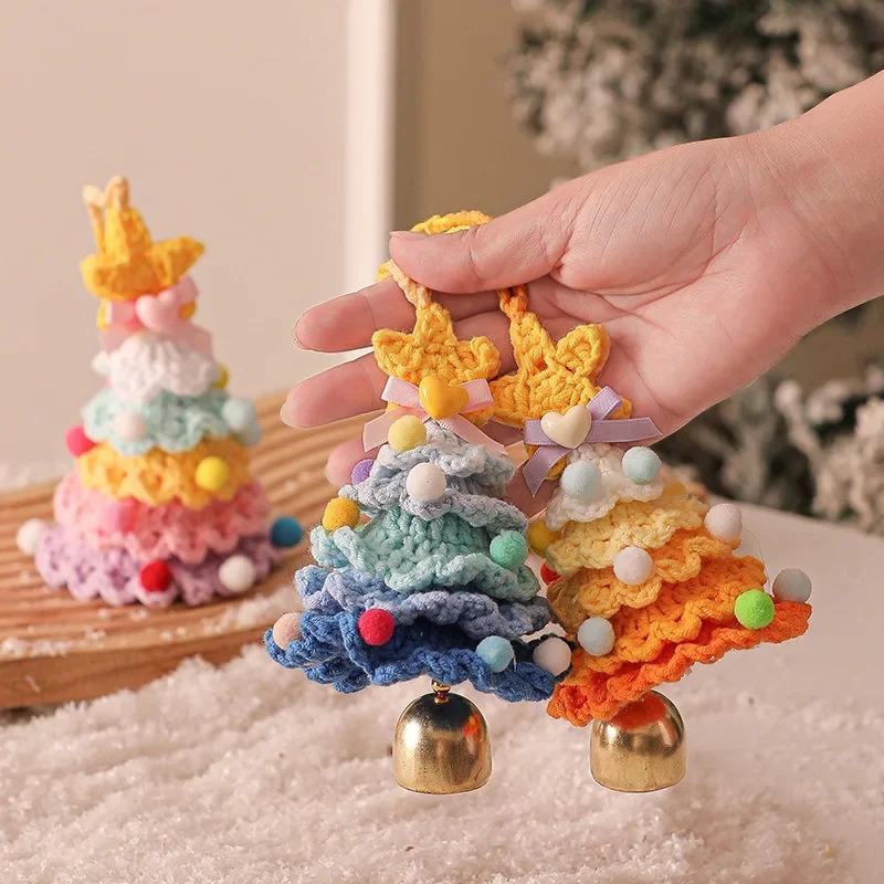 Knitted Christmas Tree with Jingle Bell Plush Christmas Hanging Pendant Wool Crochet Tree for Christmas Party Decor