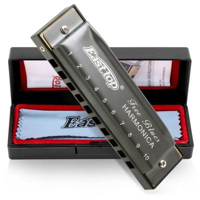 East Top Blues Harmonica In C Key for Includes Stainless Steel Cover and Cleaning Ideal for Study and and a Great Gift for and Professionals 10-Hole