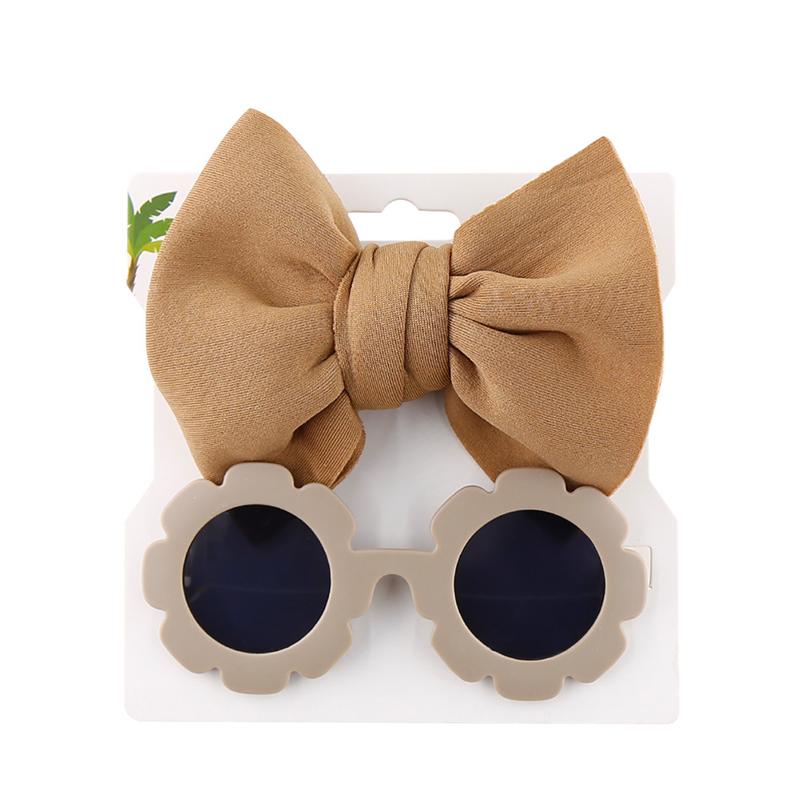 

Children Headwear Glasses Set Solid Soft Bowknot Head Bands Retro Sunglasses